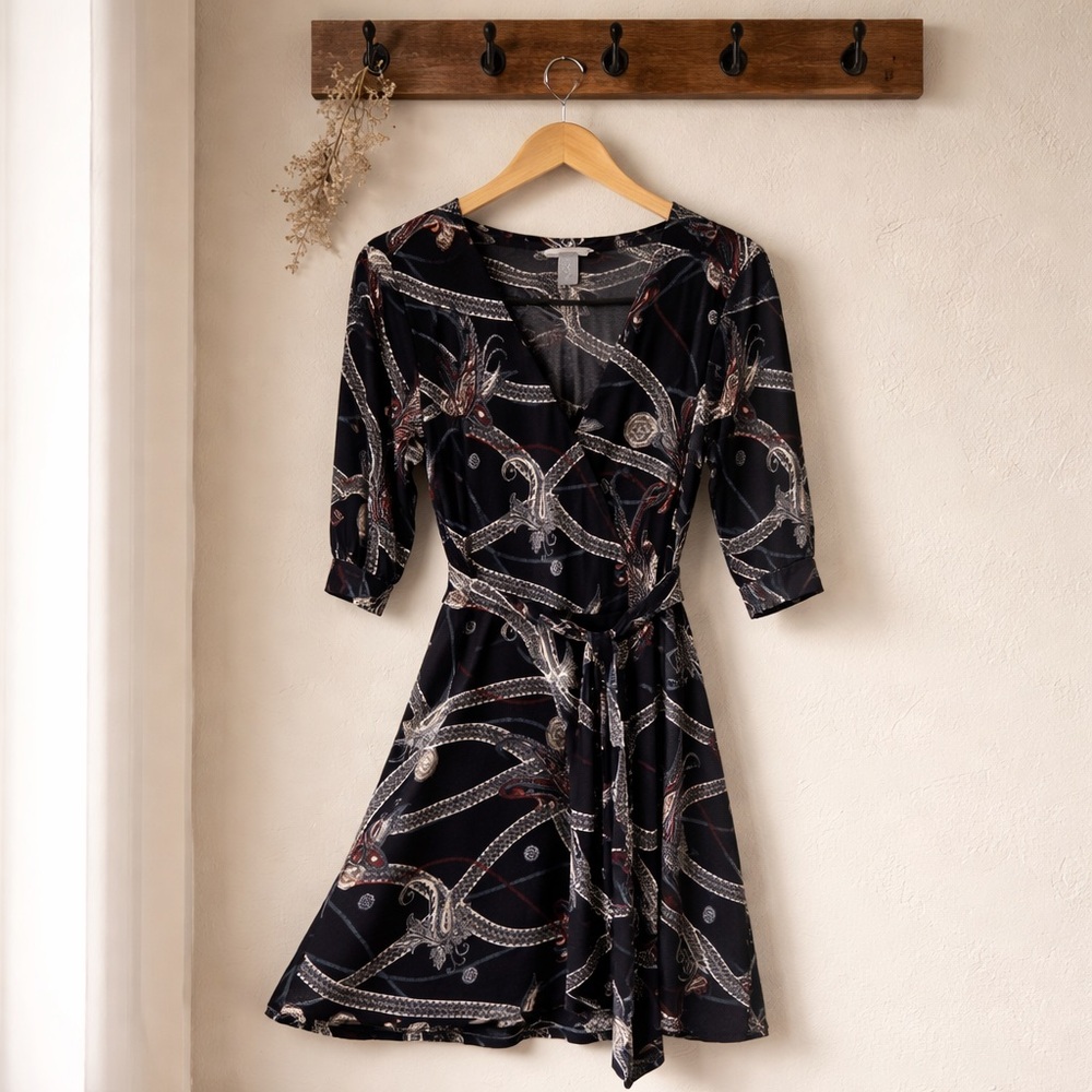 H&M Black and Silver Long Sleeve Dress